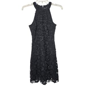 Lulus Floral Lace Halter Black Dress XS